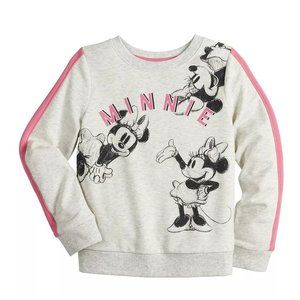 Girl's Minnie Mouse Print Long Sleeve Round Neck Pullover Sweatshirt